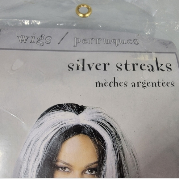 Wig PMG Ladies Halloween Costume Wig Sexy Witch Pin Up Long Black Silver Streaks - Picture 2 of 4